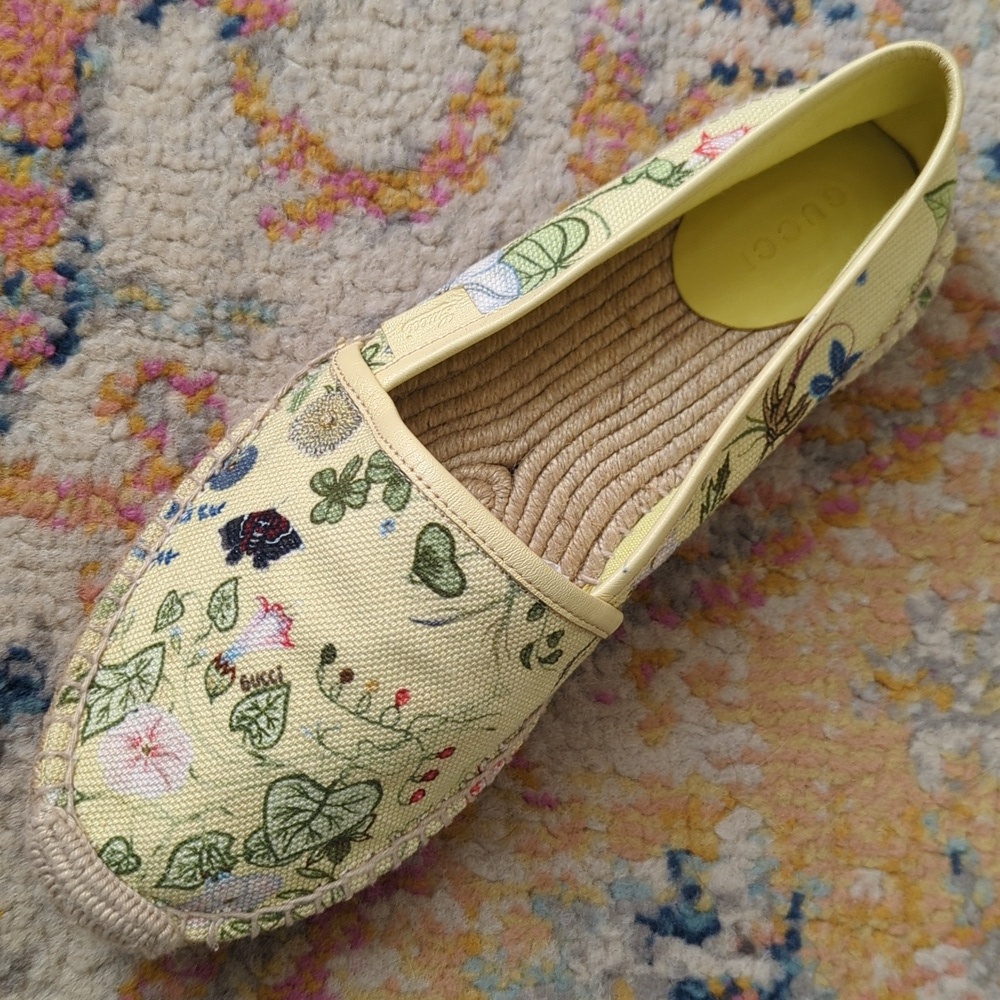 Gucci x Kris Knight Flora Knight Floral Canvas Espadrille Flats Citrus Yellow 38 - Picture 10 of 16